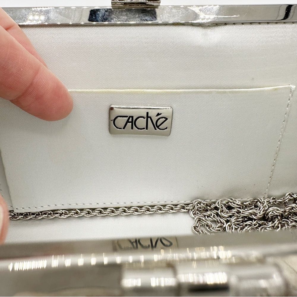 ‎CACHE Silver Metallic Convertible Clutch w/Crystal Embellishment - Picture 9 of 14